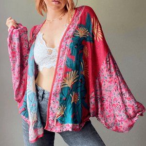 Bl-nk London Anthro Louise Kimono Pink Floral Loose Billowy Sleeves One Size